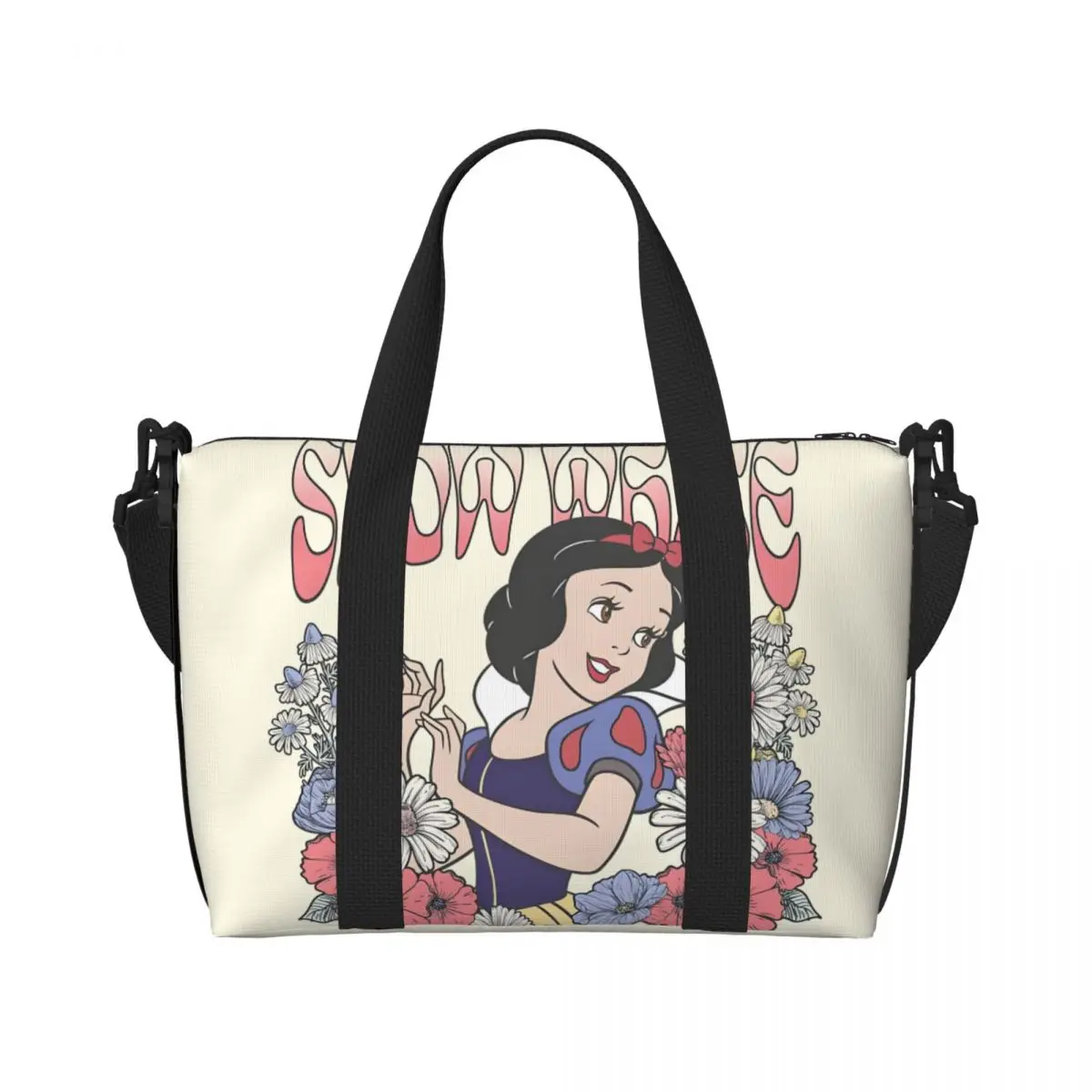 

Custom Snow White And The Seven Dwarfs Beach Tote Bag Women Extra Large Gym Carry On Kawaii Princess Cartoon Travel Shopping Bag
