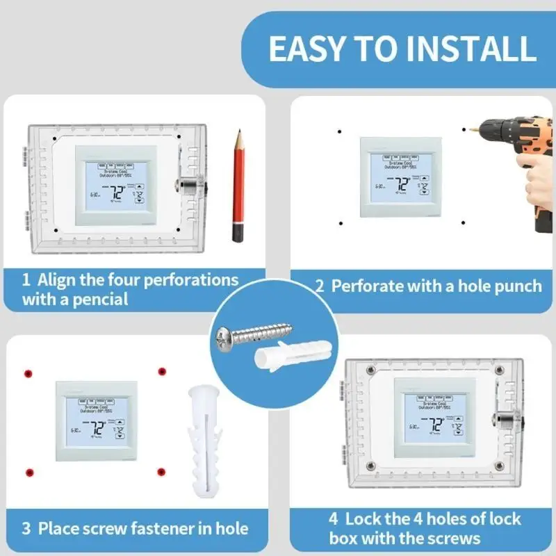 صندوق قفل منظم الحرارة الشفاف مع مجموعة قفل مجموعة غطاء ترموستات مثبت على الحائط لتعزيز الأمان والحماية Y4QC #3