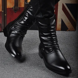 men's fashion evening prom dresses high top boots black tide natural leather shoes brand designer autumn winter motorcycle botas