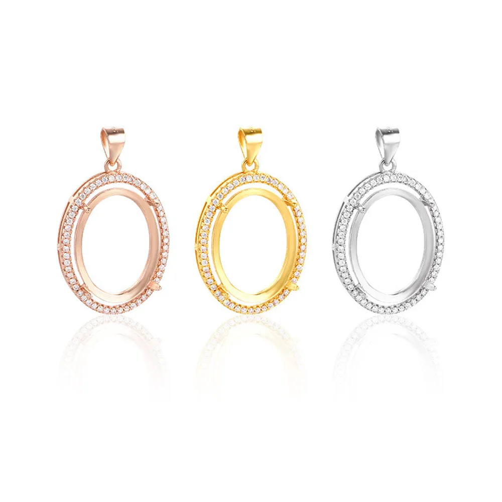 

Pendant Blank (6x8mm/8x10mm/10x12mm/12x14mm/12x16mm/13x18mm/15x20mm Oval Blank) 925 Silver Zircon Pendant Base
