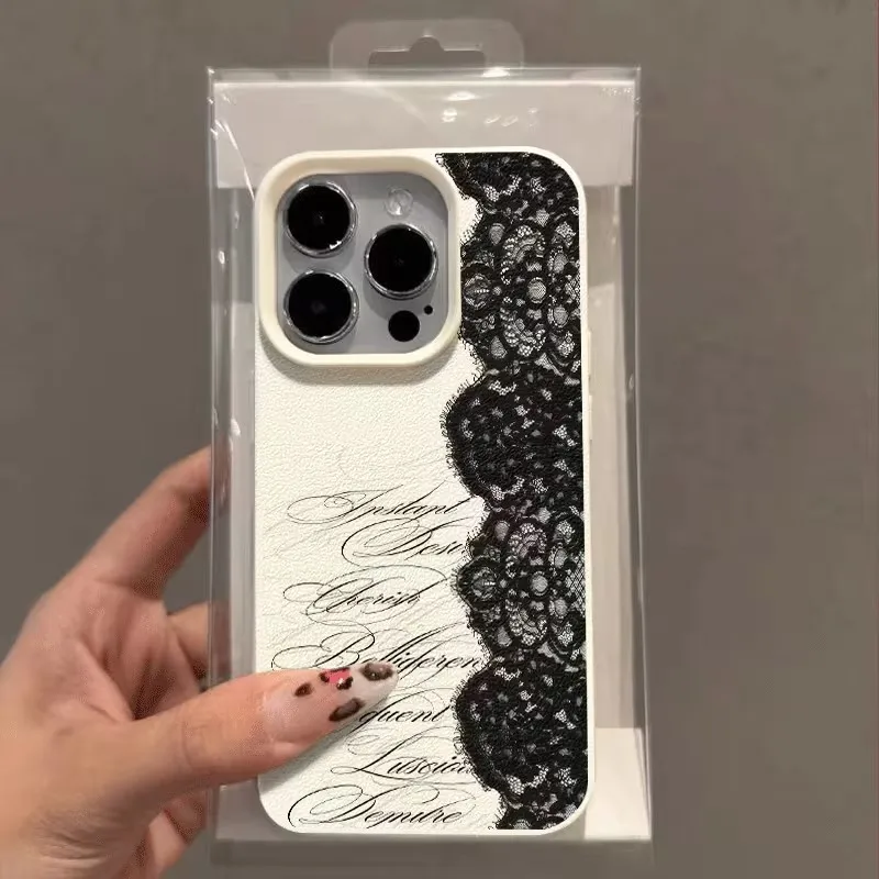 Black Lichee leather pattern Phone Case For Samsung S26 S25 S24 S23 S22 S21 S20 Plus FE Ultra 4G 5G Shockproof Cover Lace Floral