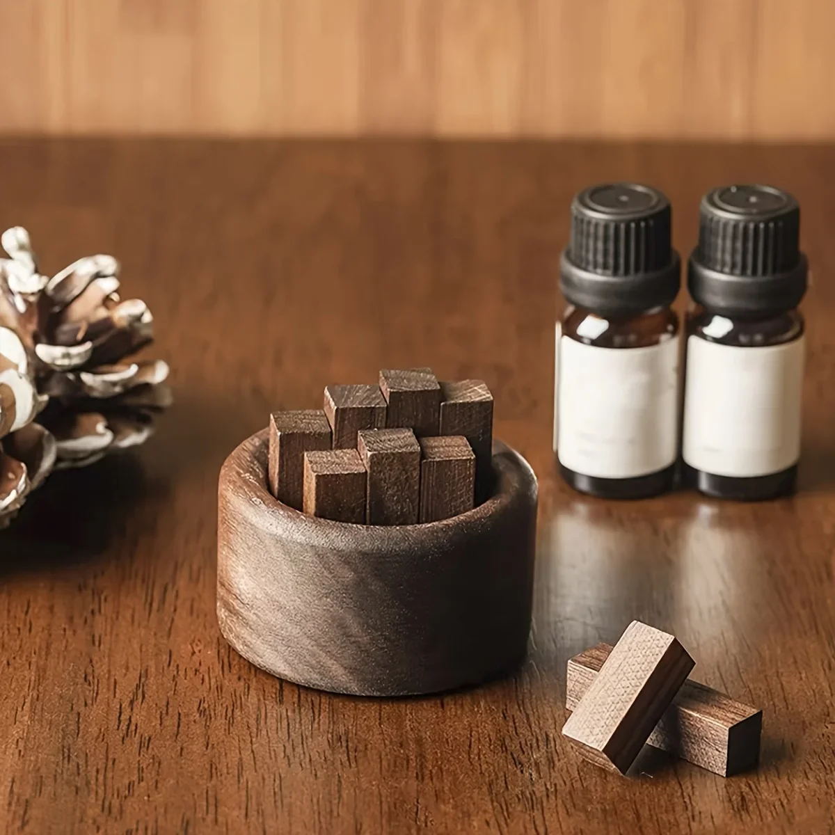 Natural Wood Aromatherapy Fireless Essential Oil Bottle Diffuser Fragrance Black Walnut Wood Pile Aromatherapy Container Perfume