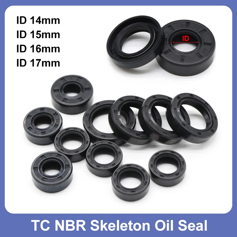 ID 14 15 16 17mm TC NBR Skeleton Oil Seals OD 20~47mm THK 4~10mm Nitrile Rubber Double Lip Sealing Oil Resistant Rotating Shaft
