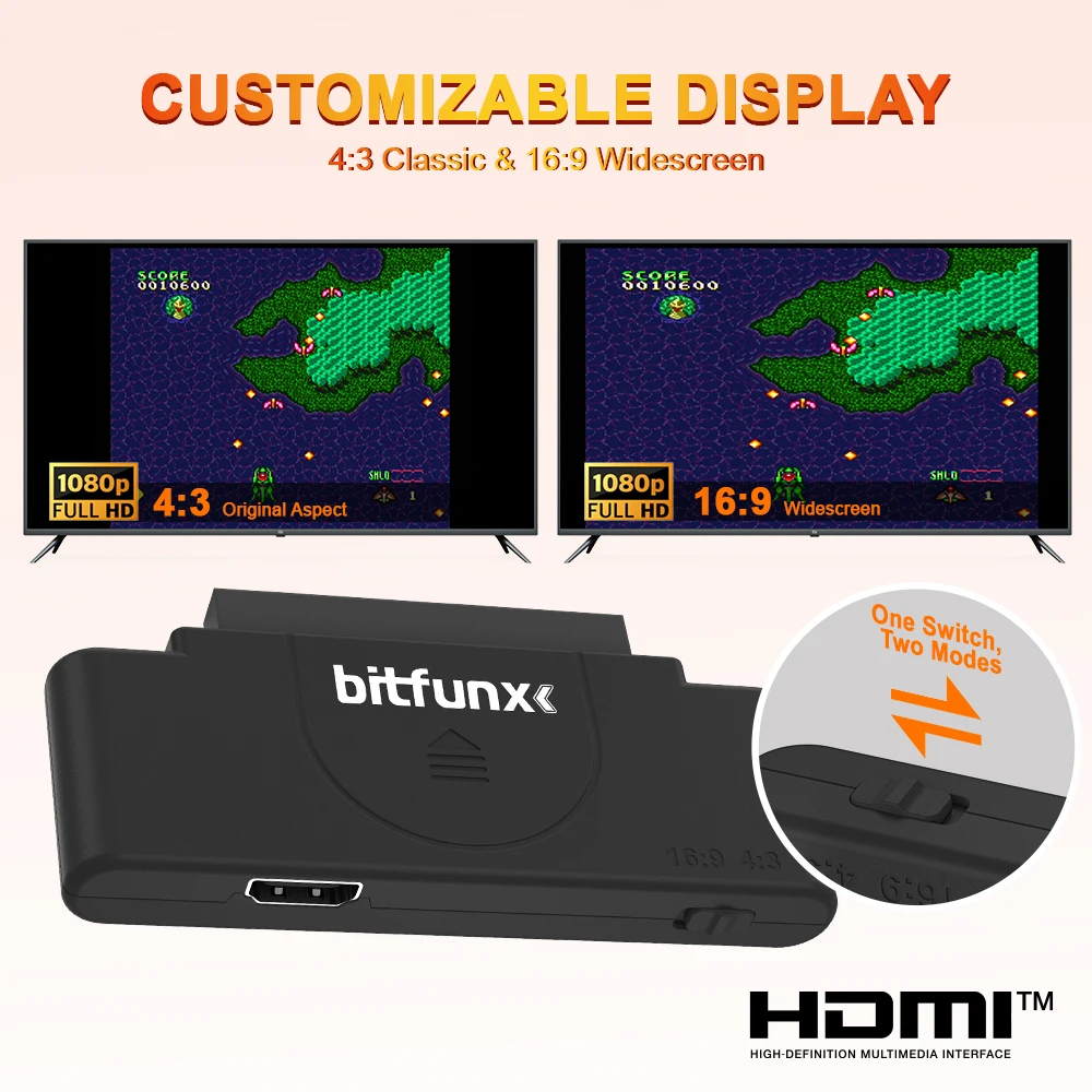 BitFunx RGB To 1080p HDMI™ Adapter For PCE PC Engine Console Support 16:9&4:3 Switching Video Conveter For Core Grafx Series