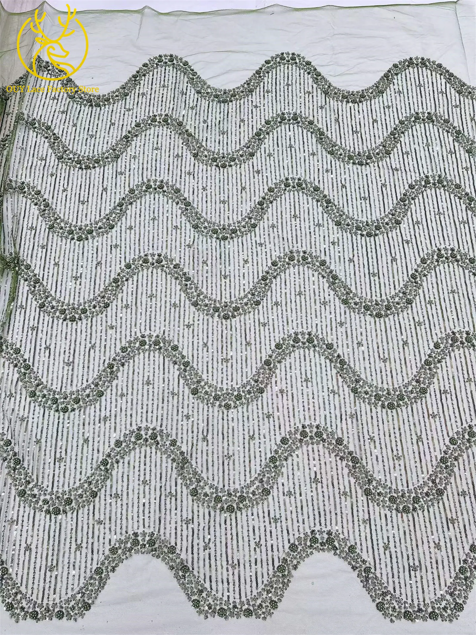 5 Yards Afrikanischer Bräutigam-Perlen-Tüll-Spitzenstoff Rosa Eleganter Nigerianischer Pailletten-Perlen-Netzstoff zum Nähen von Hochzeits- und Partykleidern – Detail 22