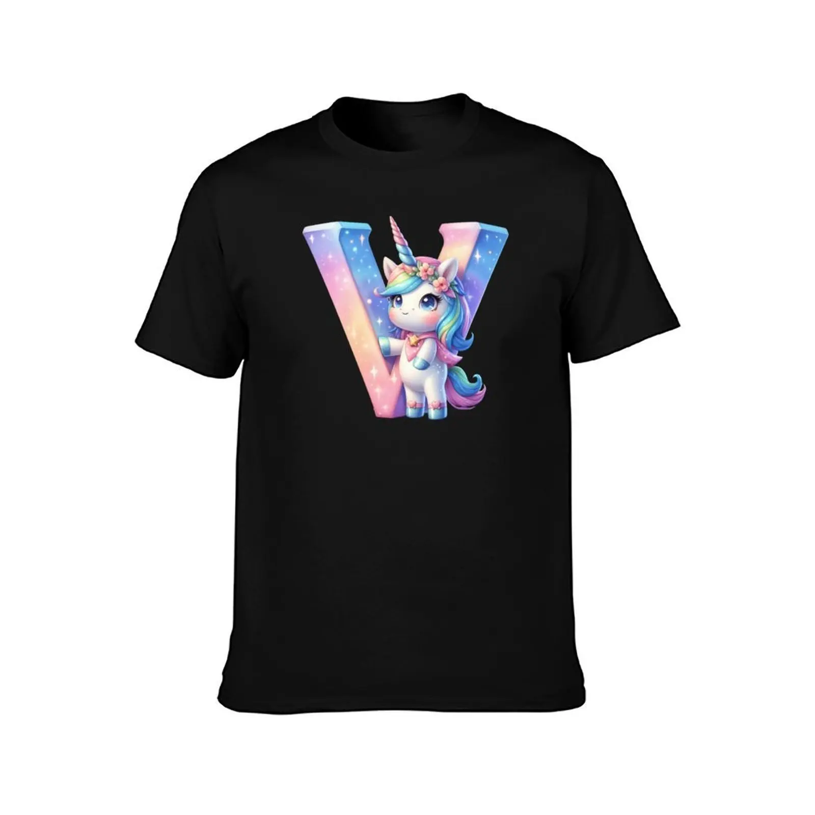 Unicorn kawaii alphabet monogram letter V T-Shirt Holiday Party Tee Shirt T-Shirt