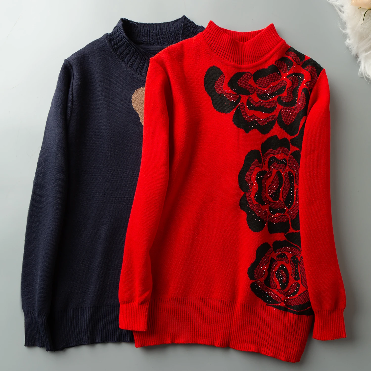 

Faionable Print Knitted Long Sve round Ne Comfortable Autumn Winter New Sle Korean Sle Overhead Sweater for Women