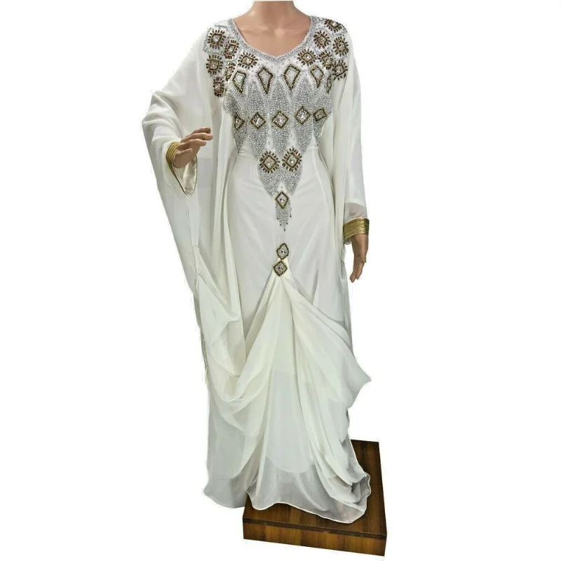 White Morocco Dubai Farasha Kaftan Large Event Performance of European and American Fashion Trend Clothing