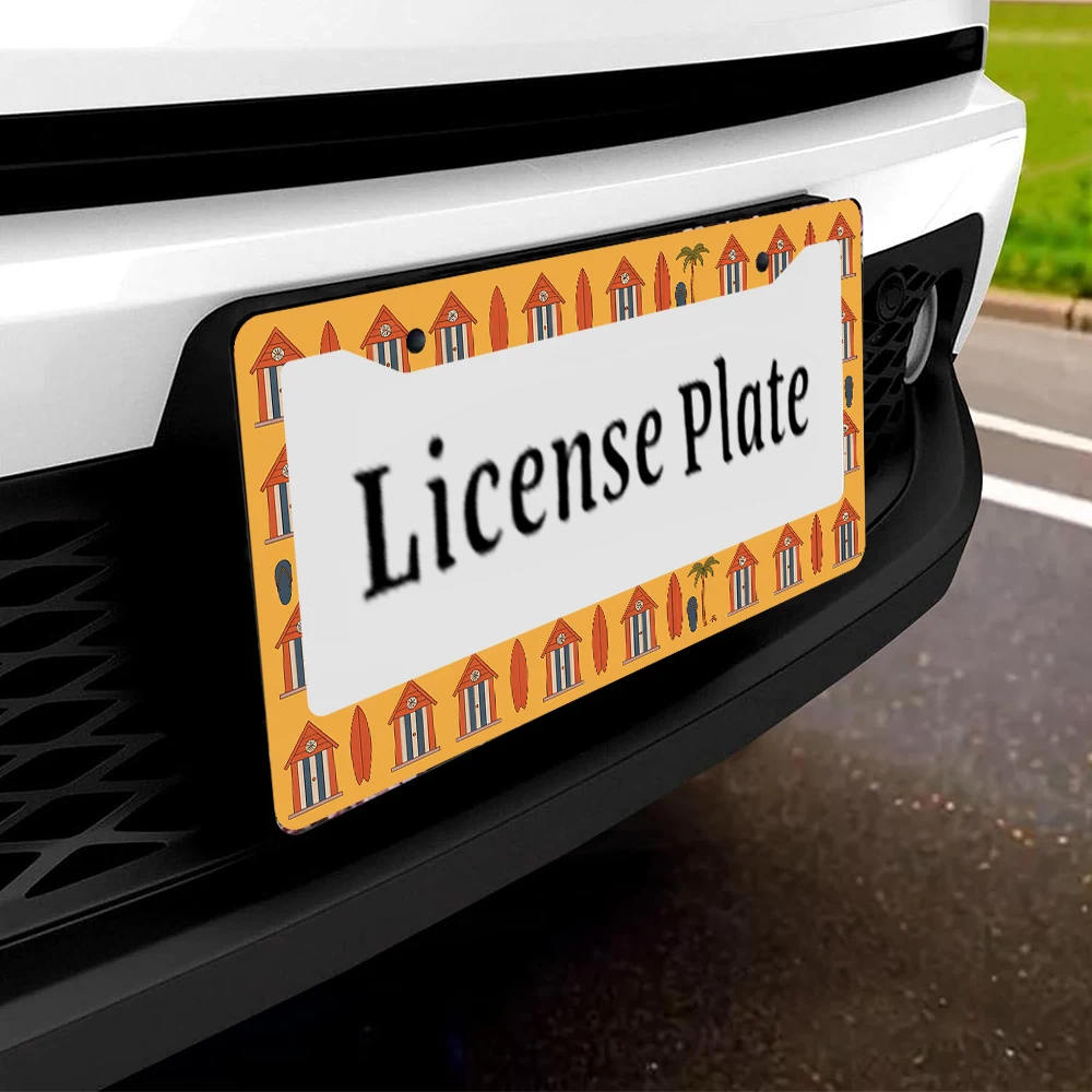 1 قطعة كوخ الشاطئ البرتقالي ونمط لوح التزلج 2 فتحة إطار لوحة الترخيص، مادة الألومنيوم، 6 × 12 بوصة مع طقم مسامير ريترو نوفمبر