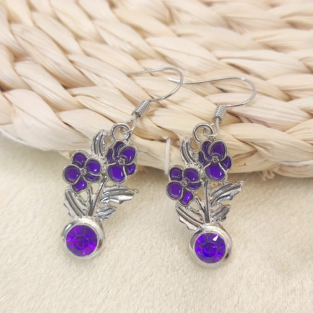 1 Pair Retro Purple Flower Dangle Earrings for Women Festival Birthday Party Jewelry Commemorative Gifts Accessories for Women