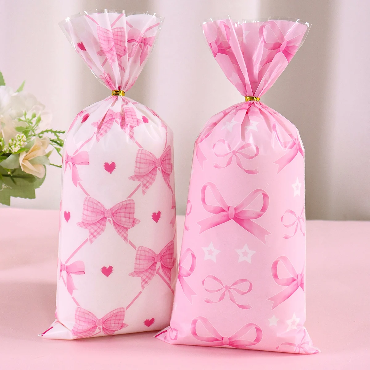 25/50 Stück Rosa Geschenktüten mit Schleife Süßigkeiten-Beutel für 1. Geburtstag Party-Gastgeschenke Hochzeitspartyzubehör Valentinstag – Detail 2