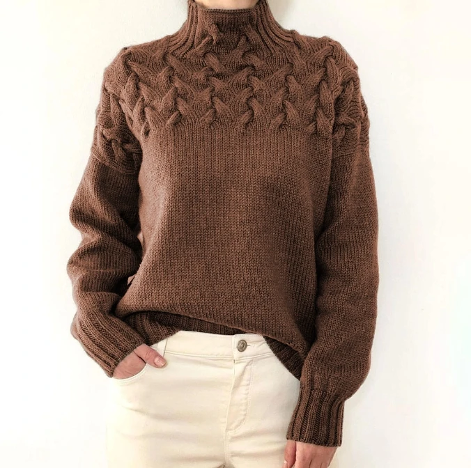 

Women's Two Piece Casual Commuting Fashion Solid Color Cable Textured Detail High Neck Long Sleeved Loose Fit Sweater Top