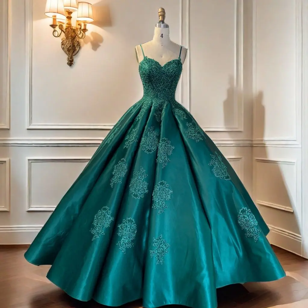 New 3D Flowers Ball Gown Quinceanera Dresses Teal Green Prom Maxi Gowns Lace Up Corset Princess Sweet 15 16 Dress Lsrz21