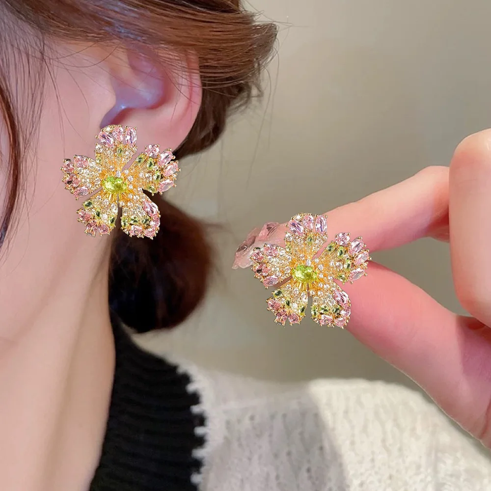 

Missvikki New Trendy Shiny Summer Yellow CZ Earrings for Women Girl Daily Party Jewelry Best Gift High Quality Accessories