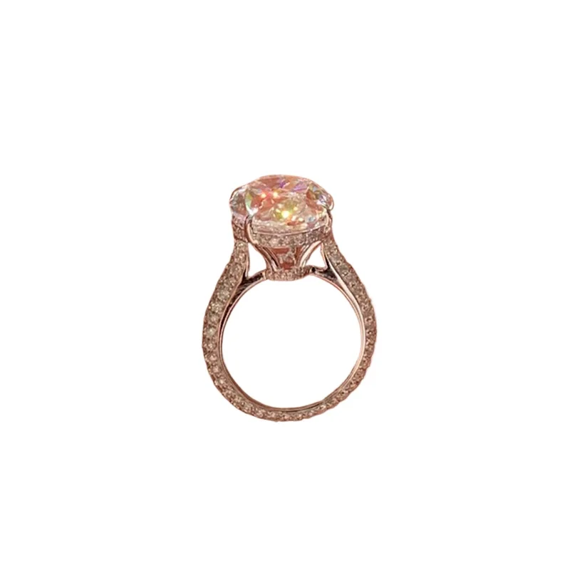 

Sterling silver pigeon egg cut face zircon ring cold feeling burst light luxury oval finger ring