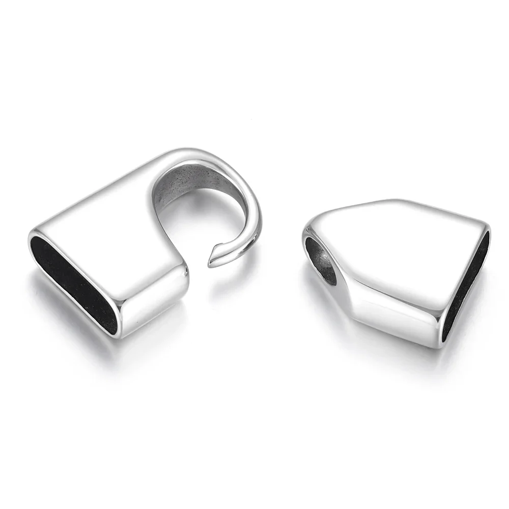 Stainless Steel Hook Clasps Set for 10mm 15mm Flat Leather Connector Mirror Polish End Cap Bead Bracelet Jewelry Making Findings