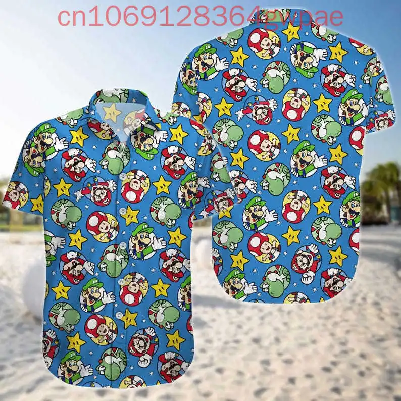 Super Mario Hawaiian Shirt Men's Women Casual Short Sleeve Shirt Game Mario Bros Cartoon Beach Shirt Fashion Resort Hawaii Shirt