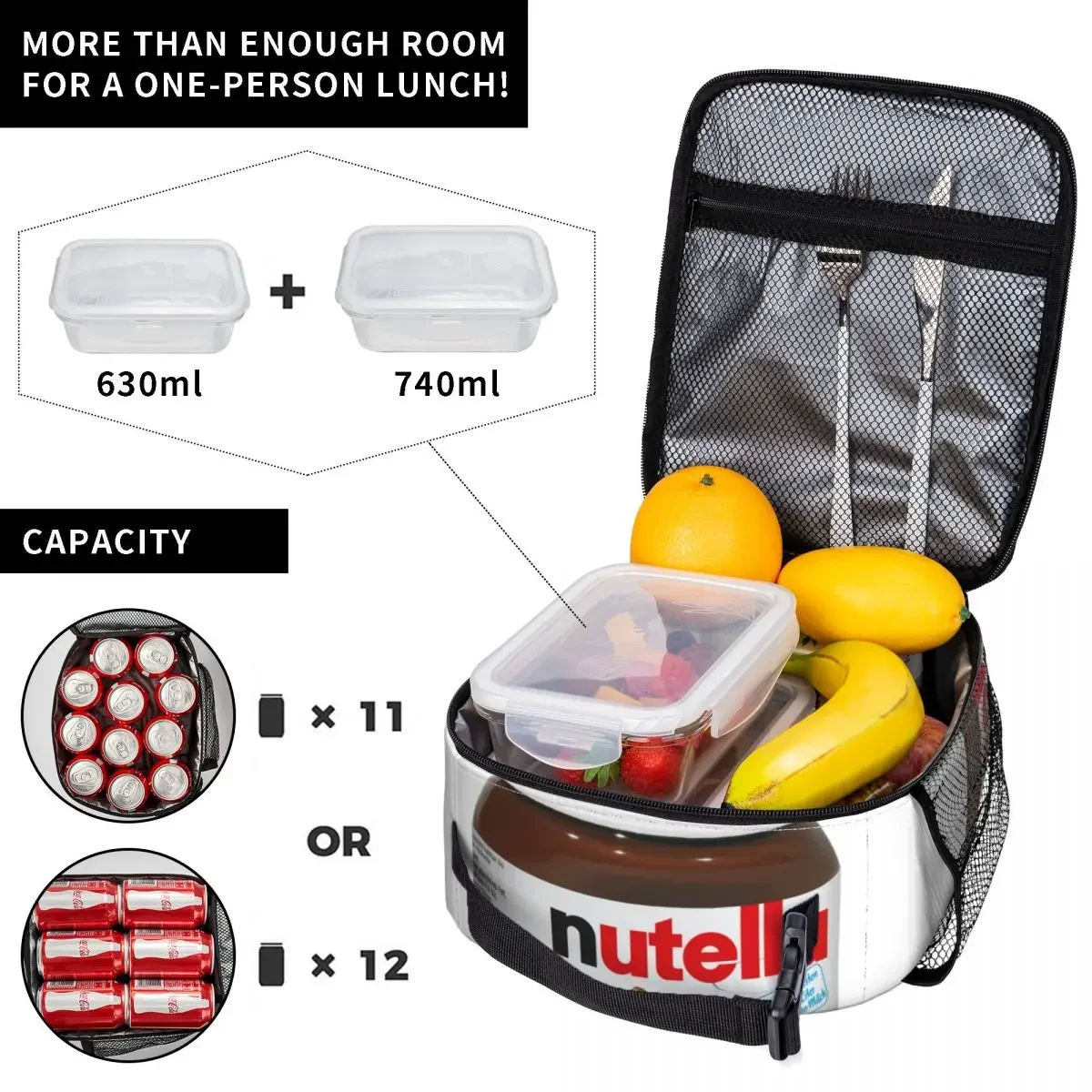 Italy Nutellas Jar Insulated Lunch Bags for Work School Portable Thermal Cooler Bento Box Women Kids