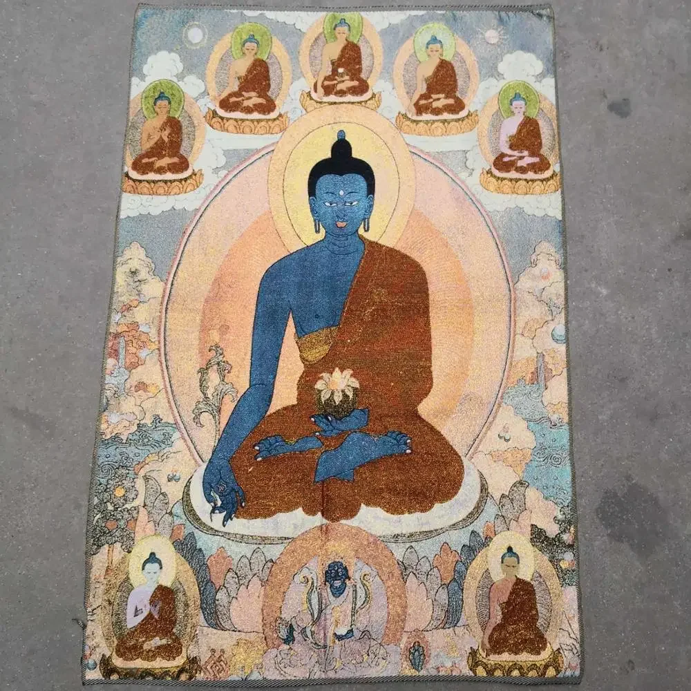 35Thangka Embroidery Tibetan Buddhism Silk Embroidery Brocade Nepal Medicine Buddha Ancestor of Ten Thousand Buddhas Thangkas