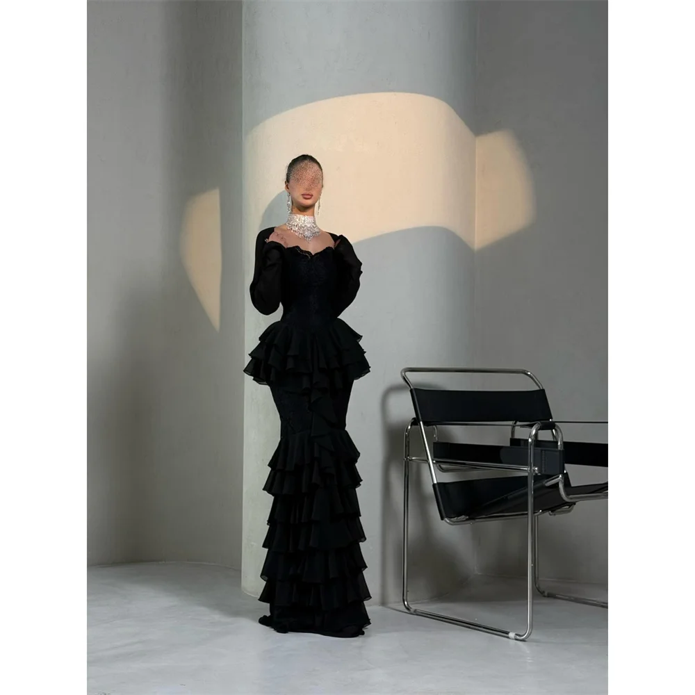 Aileen Lace Sweetheart black Mermaid Evening Dress Formal Tiered Premium Designer Ruffles 2026 Customized Robes de Soirée