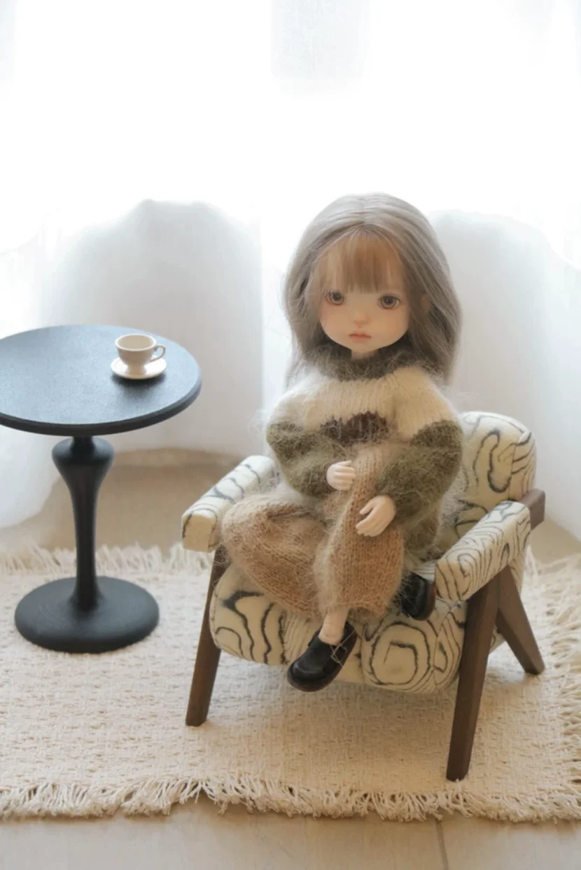 1:12 & 1:6 Miniature Vintage Chairs Linen Cushion Dining Chair Rattan Bar Stool Harp Armchair for BJD Dollhouse Furniture Decor view 2