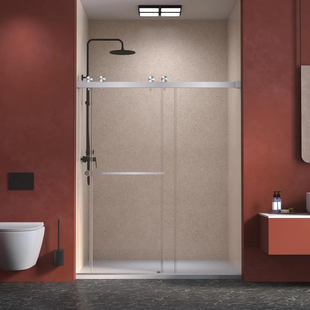 

55-59 x 72 Frameless Shower Door, Double Sliding Shower Door, 5/16(8mm) Premium Tempered Glass Shower Enclosure, Double Side Eas