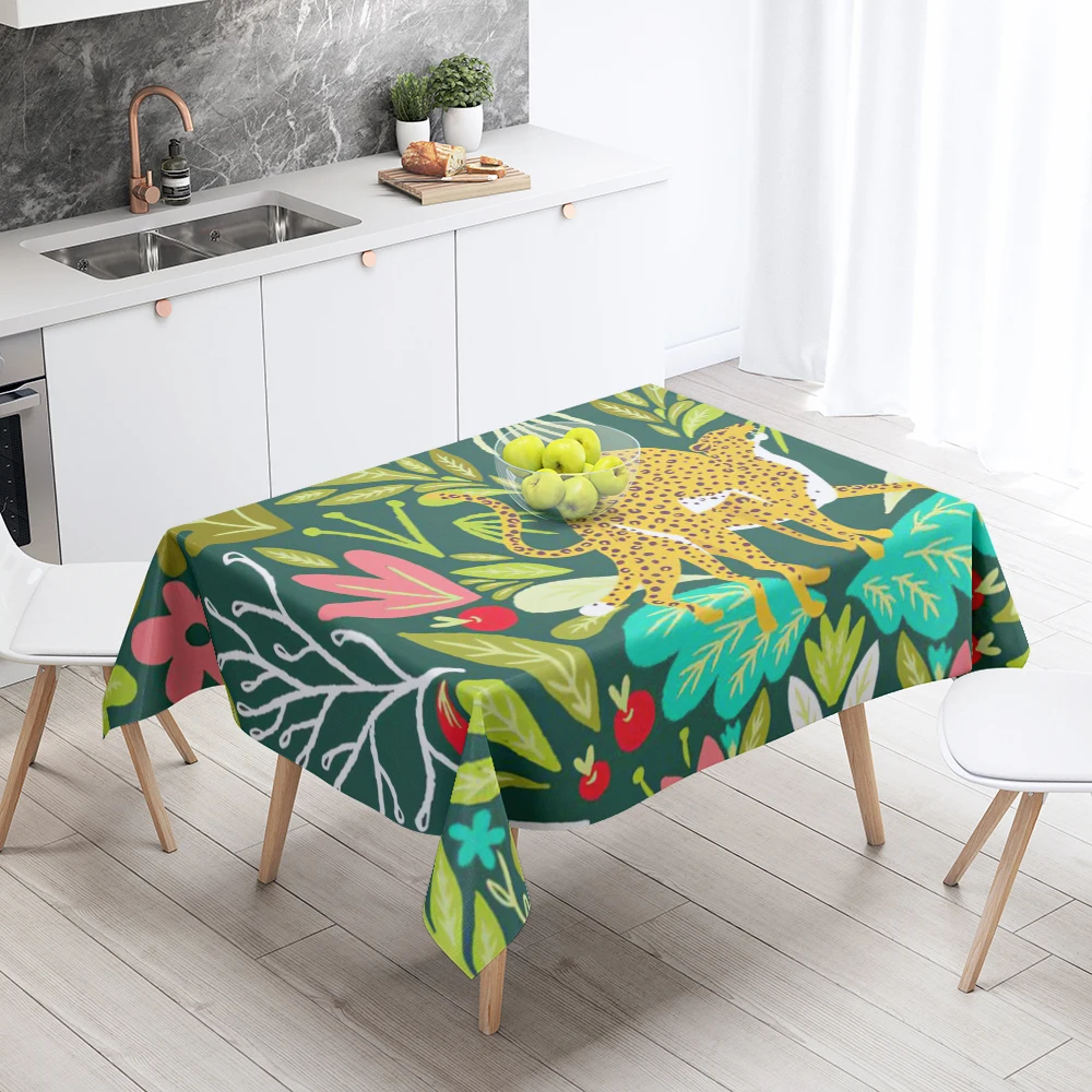 Home tablecloths for dining decoration and rectangular table accessories waterproof cloth Anti-stain restaurant abstract plant