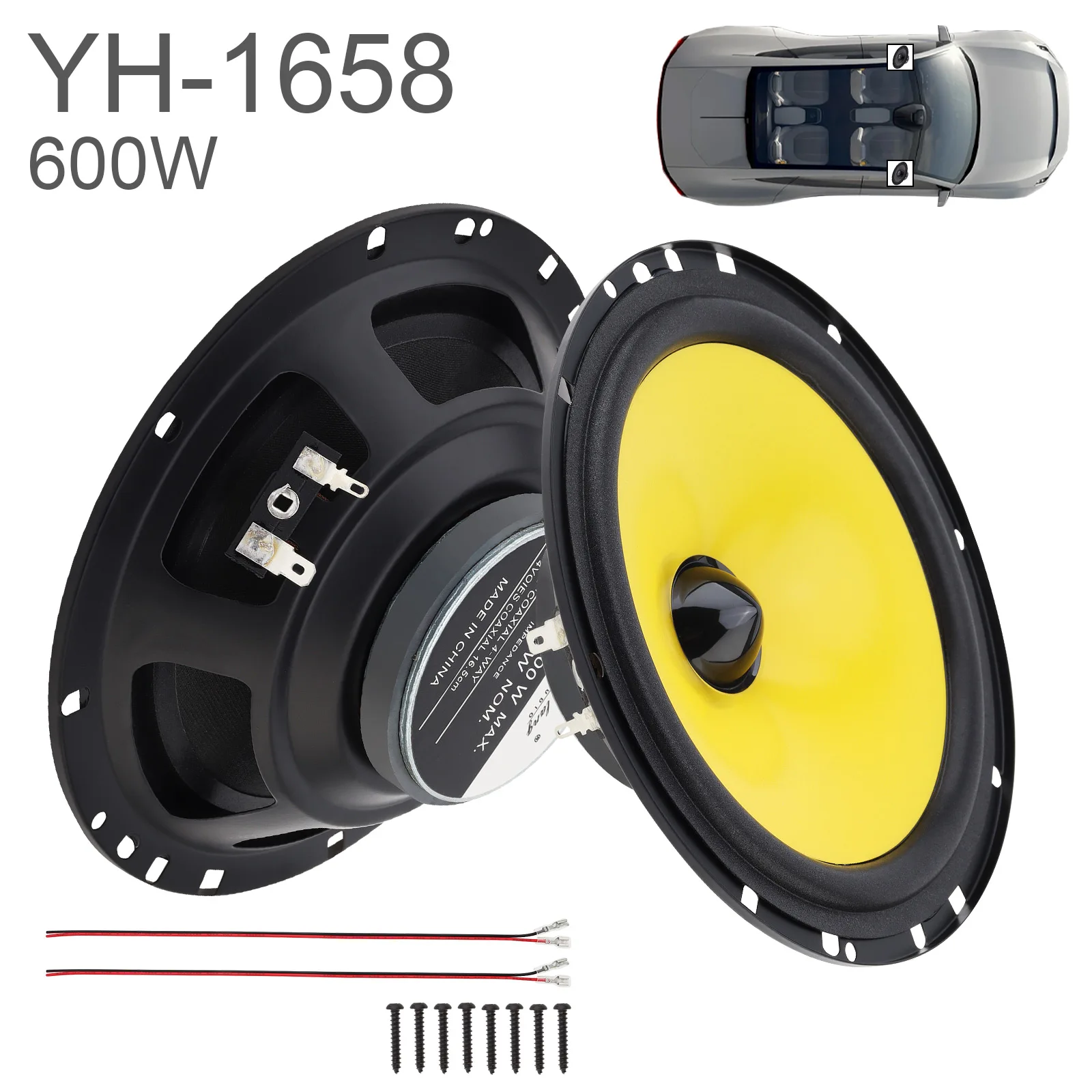 2pcs 6.5 Inch 600W 4-Way Car HiFi Coaxial Speaker Non-destructive Installation Full Range Frequency Audio Speakers