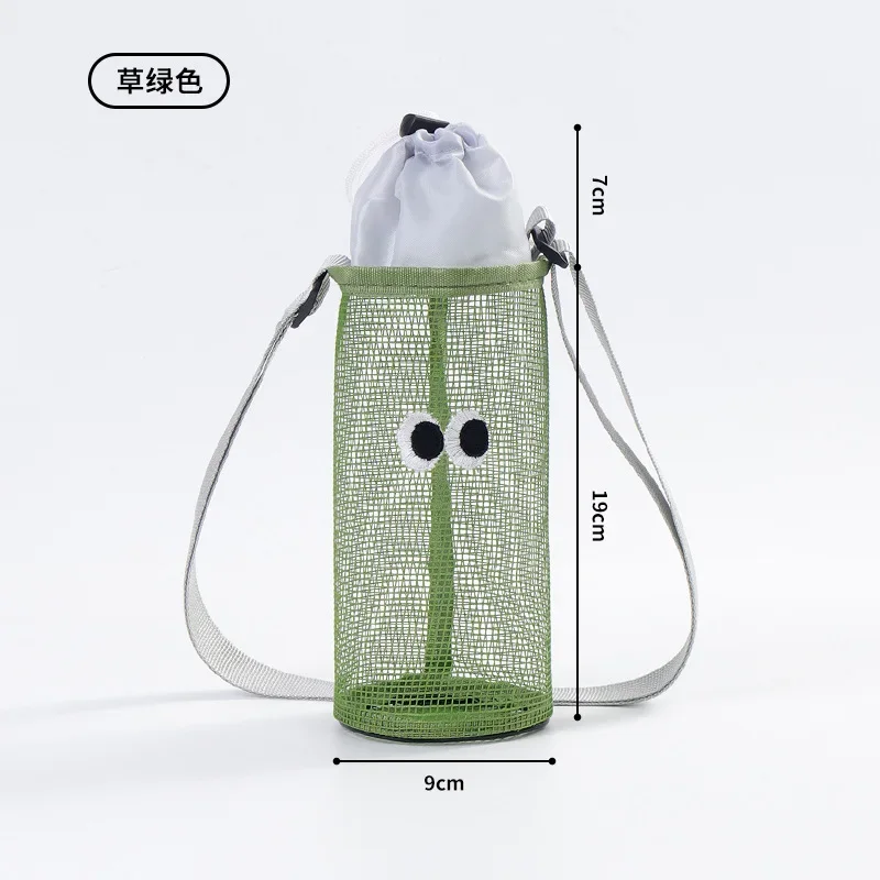 Korean Mesh Cute Big Eye Embroidered Drawstring Bag Water Bottle Insulated Cup Storage Bag Cute Single Shoulder Crossbody Bags