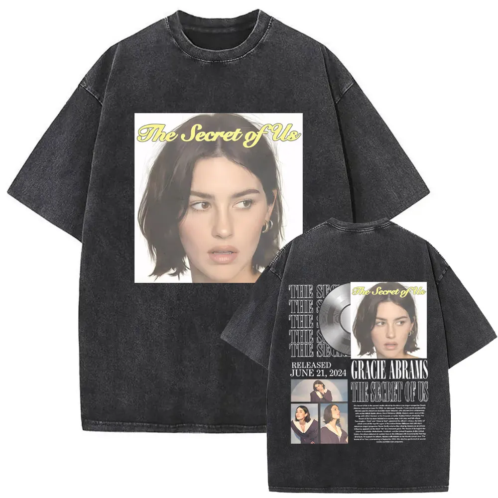 Washed Vintage Gracie Abrams The Secret of Us Risk Graphic T Shirt Men Fashion Oversized Streetwear Unisex Casual T-shirt