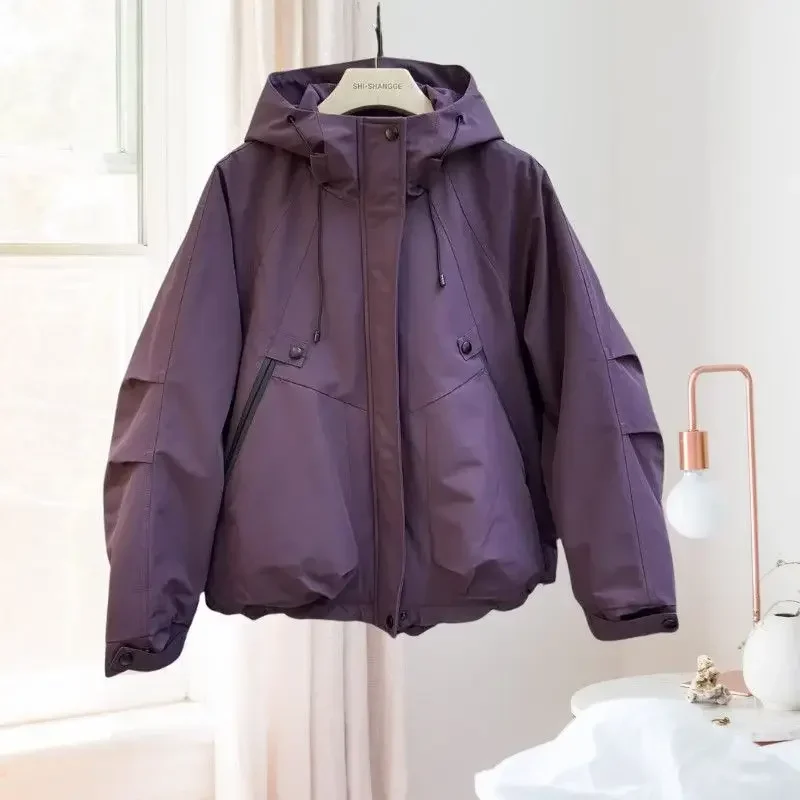 

Весенне-осенняя новая женская куртка, свободная модная ветрозащитная куртка большого размера с капюшоном