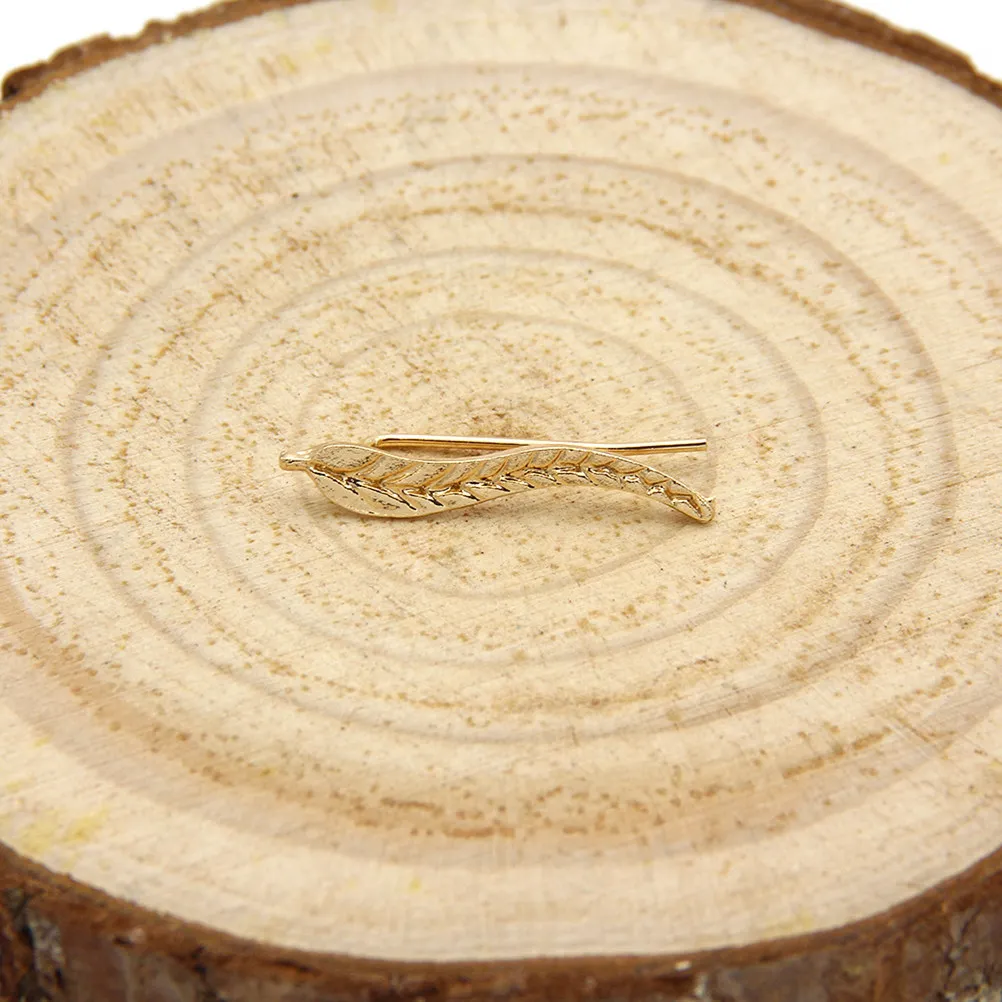 1Pair Simple Leaf Ear Climbers Snug Fit Crawler Cuff Earrings for Women Golden Jewelry Leaf Earrings Chic Crawler Cuff