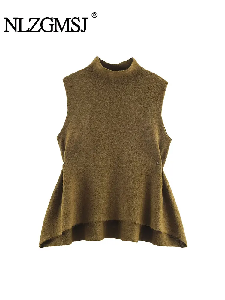 

NLZGMSJ Women Autumn New Asymmetry Fashion Short Skirt Style Hem Slim Knitted Vest Style Top Sleeveless Women's Vest Chic T
