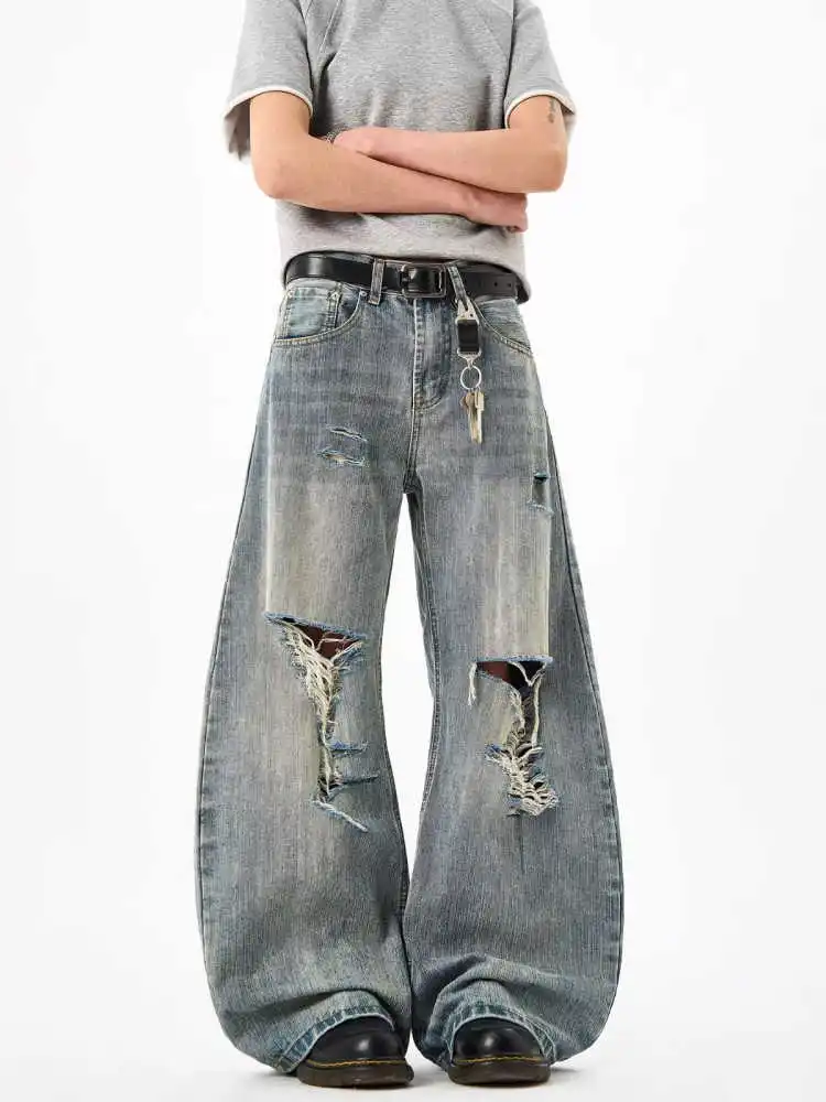 المرأة Y2k فضفاض ممزق الجينز Harajuku خمر سراويل جينز اليابانية 2000s نمط صديقها الجينز السراويل الطويلة الملابس كبيرة الحجم