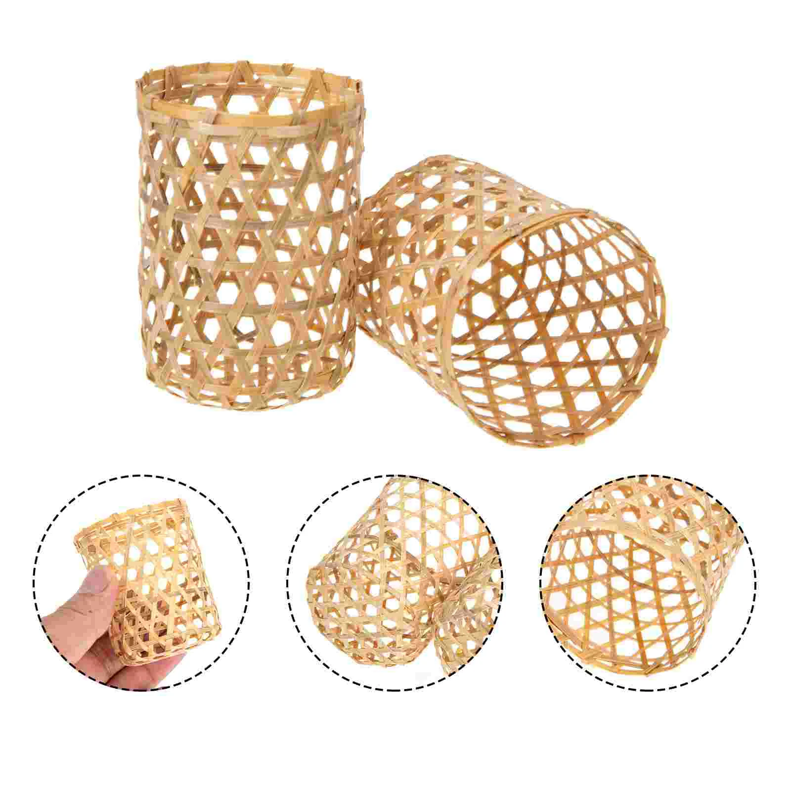 2 Pcs Bamboo Cup Sleeves Coffee Mug Lampshade Protectors Weaving Accessory Multi-function Cover Woven Drinking Covers