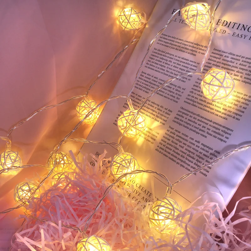 5M 20LEDs Solar String Lights Beige Rattan Ball Fairy Light Garland for Bedroom Wedding Party Romantic Holiday Xmas Gift Decor
