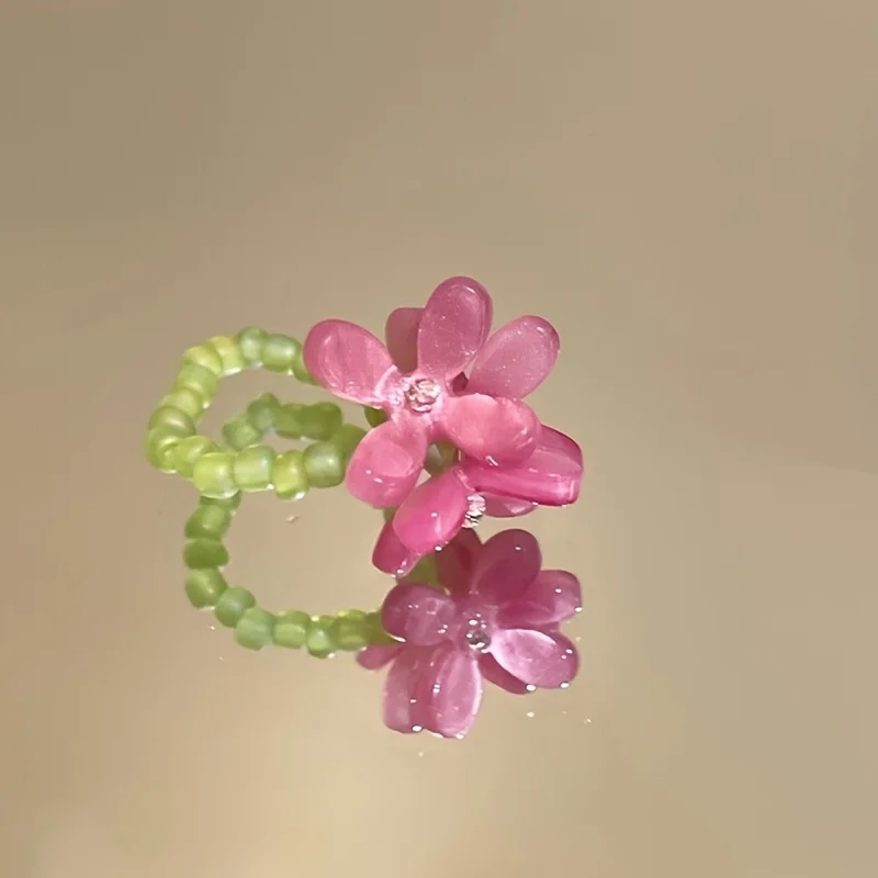 2-Pack Violet Elastic Rings for Women, Elegant Floral Rings, Light Luxury Niche Elastic Resin Beaded Rings, Stackable Friendship Rings, Holiday Gifts, Gifts for Friends