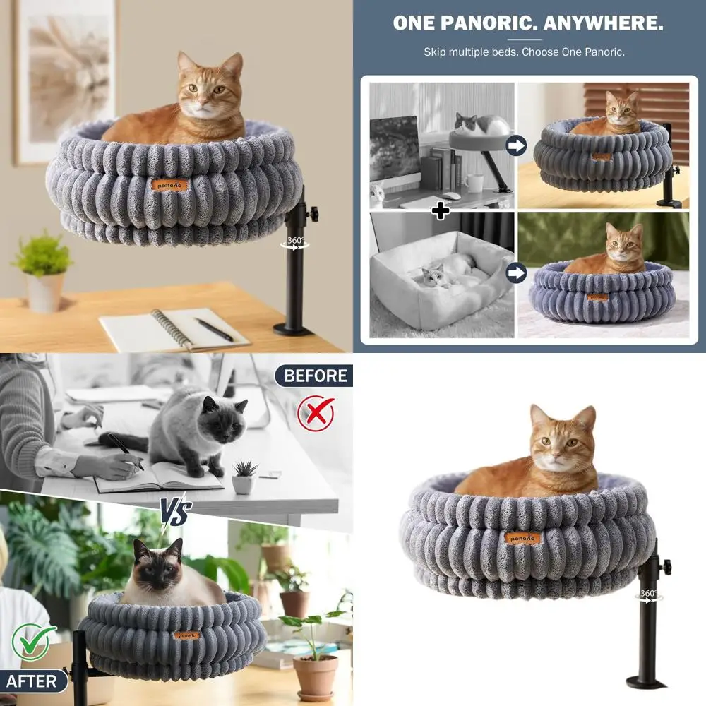 

Adjustable Height Desk-Mounted Cat Perch, 360° Swivel, Supports 40lbs, Ideal for Office and Home, Cozy Nest for Cats