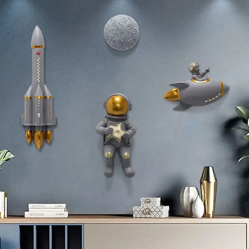 Rocket Space Station Aircraft Moon Flying Saucer Spacecraft Star Astronaut Resin Wall Pendant Children\'s Room Wall Decoration