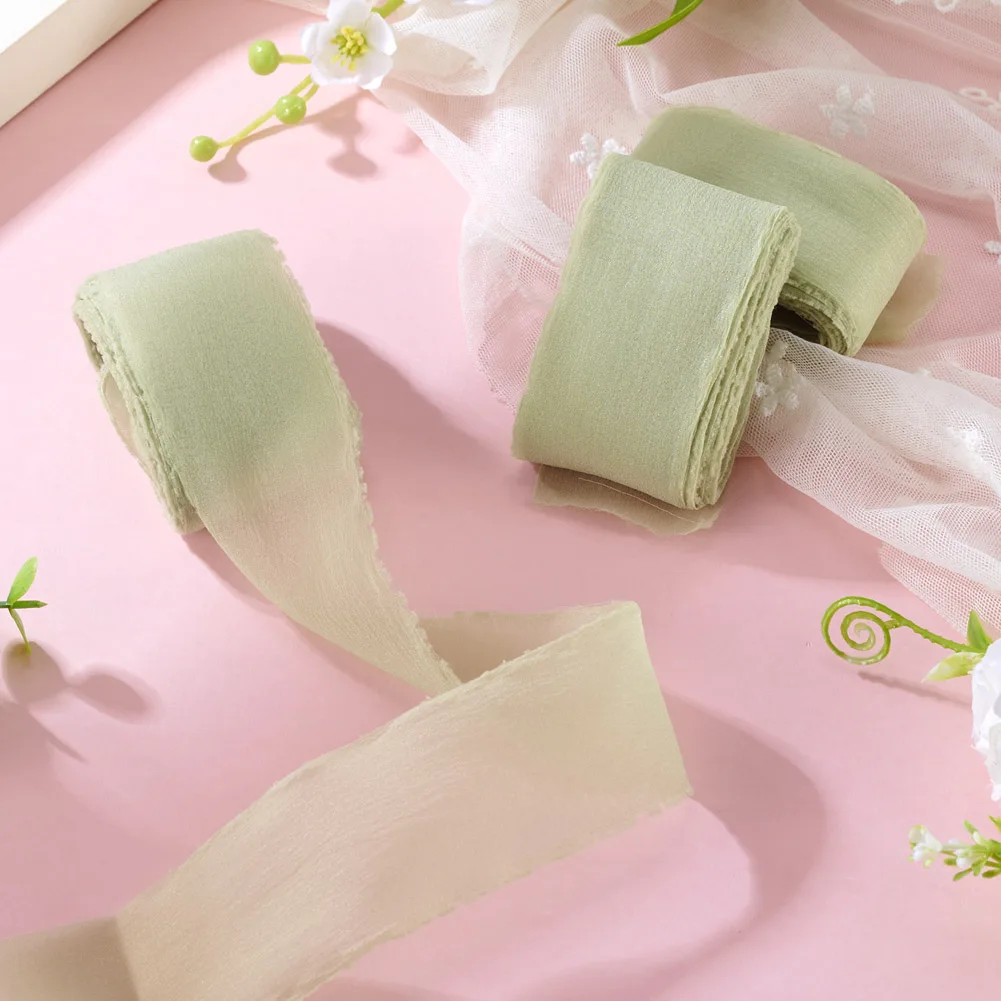 3 Rolls Frayed Polyester Ribbon Flower Bouquet Ribbon Raw Edge Wired Ribbon for Gift Wrapping Accessories Wedding Decorations