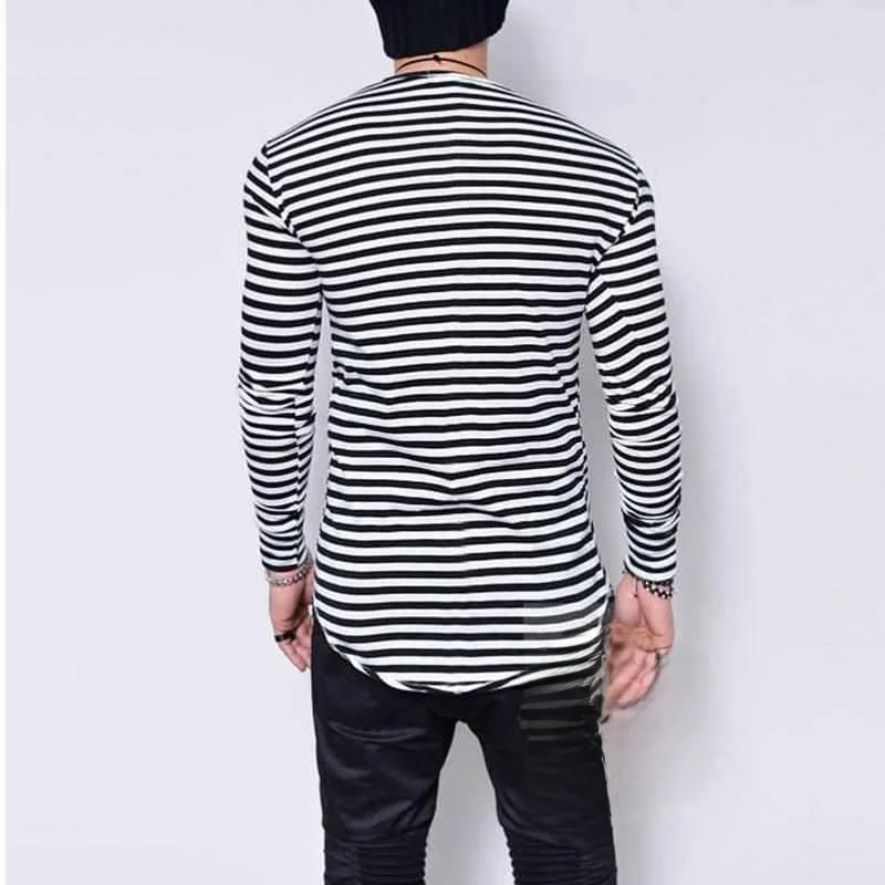 

Spring New round Ne Striped Men's T-irt Long Sve Modern Sle Cotton Pure Ultra-skinny Fit Faionable Autumn Wear