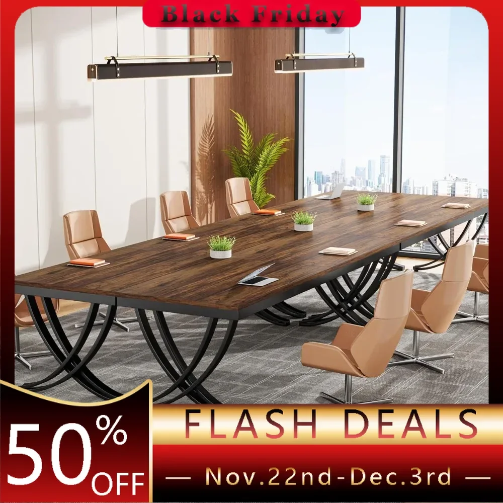 Conference Table for 8-10 People,27.5"D X 78.8"W X 29.5"H with Strong Metal Frame, Business Furniture ,Brown