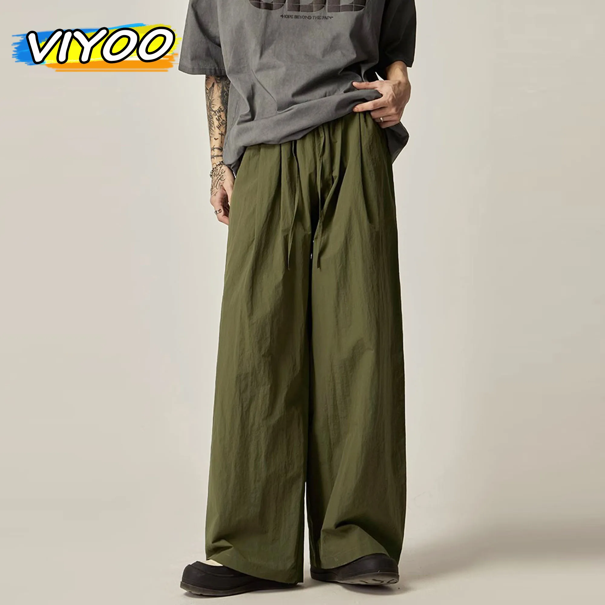 

Men's Sumemr Green Jooger Track Cargo Pants Sweatpants Baggy Harajuku Wide Leg Pants Trousers Men Korean Clothes Style 2023