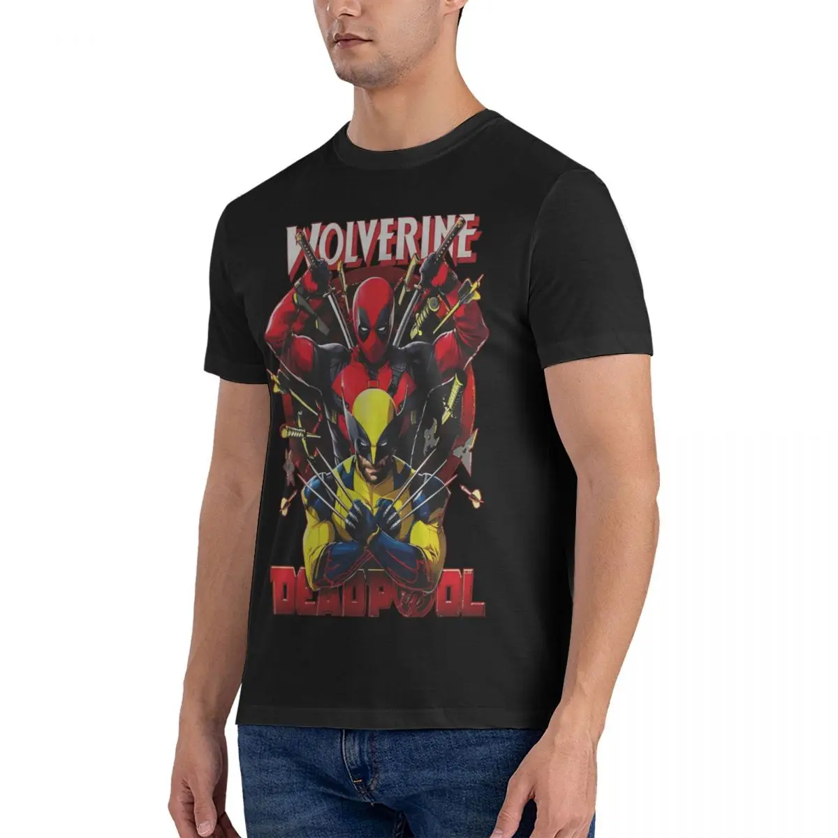 Vintage Popular Movies T-Shirts for Men Crewneck Cotton T Shirt Deadpool & Wolverine Short Sleeve Tee Shirt Gift Idea Tops