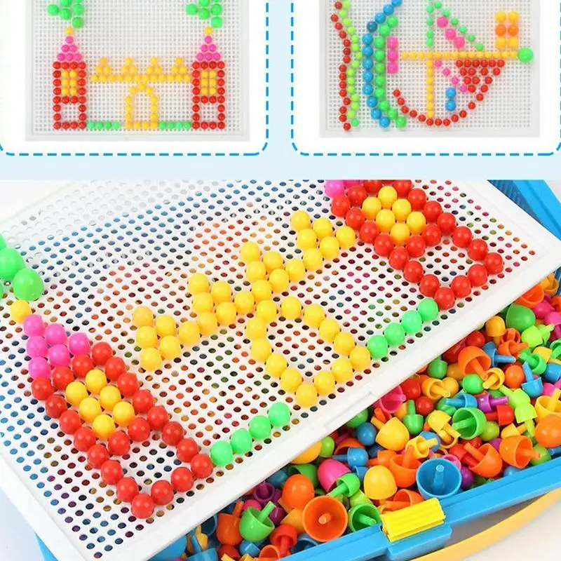 Mushroom Nails Pegboard Educational Jigsaw Puzzle Mix Colour Creative Learning 3D Jigsaw Toys Puzzle Game For Birthday Christmas