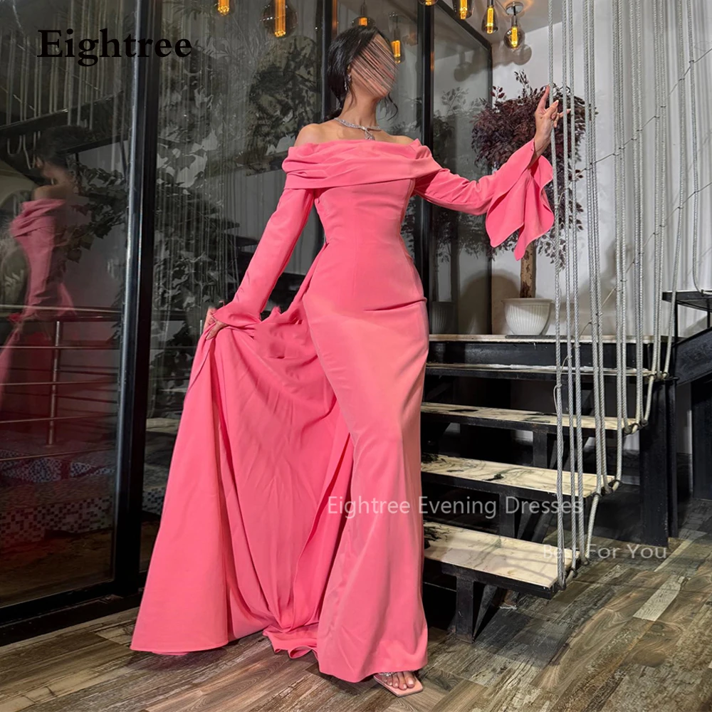 Eightree Pink Women Evening Dresses Long Sleeve Silk Satin Mermaid Formal Prom Dress Floor Length Evening Party Gowns Vestidos