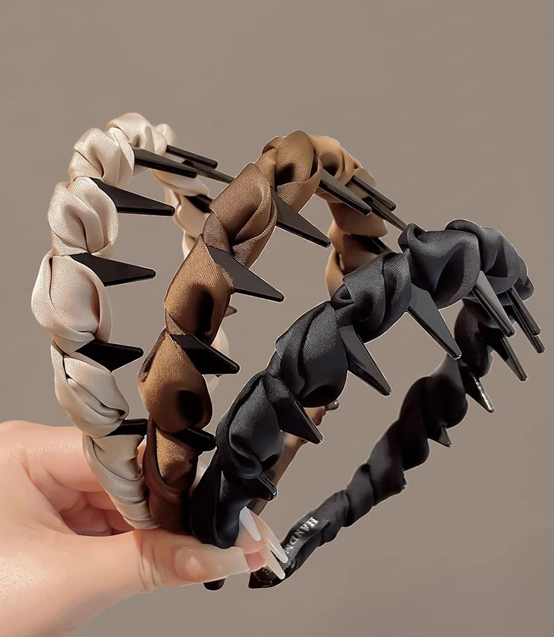 عصابة رأس من الساتان بلون سادة غير قابلة للانزلاق، عصابة رأس ملفوفة من القماش القابل للتمدد للنساء، إكسسوارات للشعر اليومي