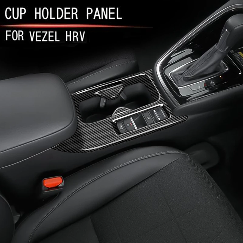 Car Carbon Fiber Center Console Water Cup Holder Decoration Cover Trim Stickers for -V Vezel 2021 2022