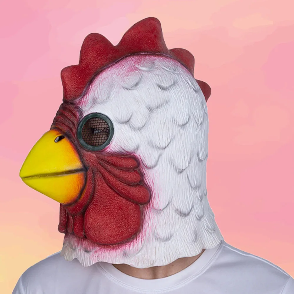 Halloween Scary Funny Masquerade Cosplay Mask Party Mask White Latex Rooster Adults Mad Chicken Cockerel Mask