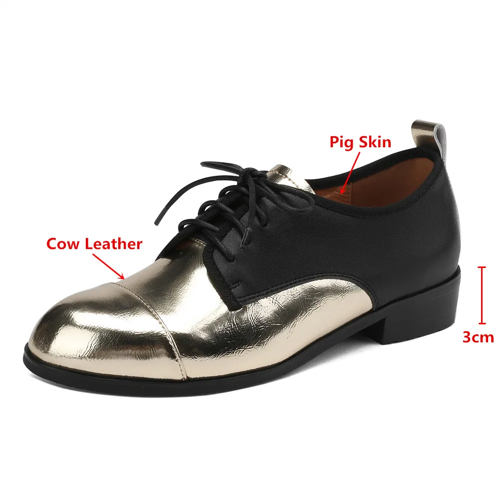 MILI-MIYA Fashion Classic Brogue Shoes Women Metal Cow Leather Pumps Mixed Color Comfortable Lace Up Big Size 34-40 For Ladies